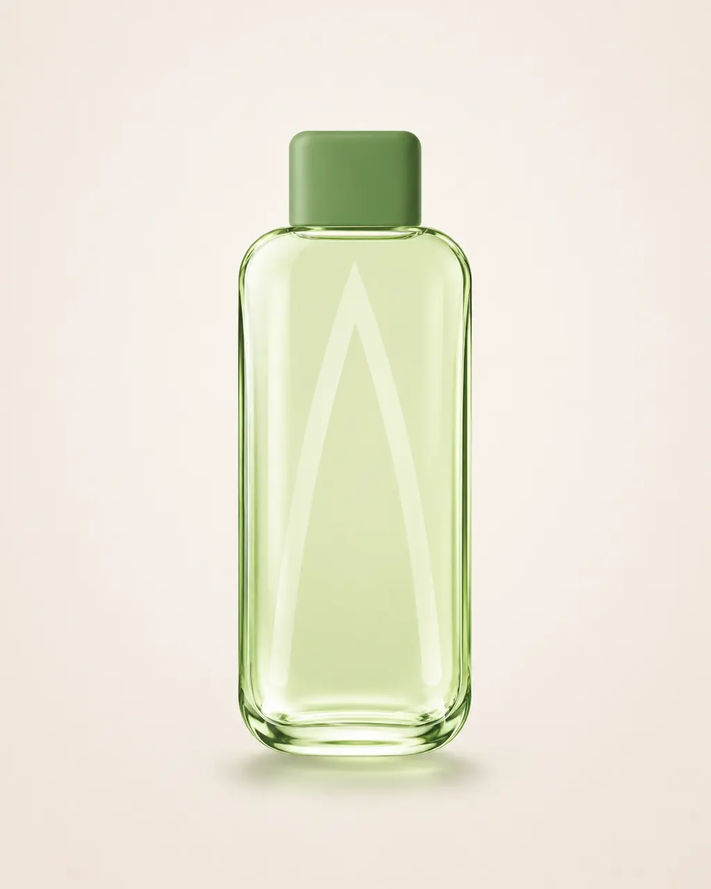 Elizabeth Arden Green Tea stilizált palackillusztrációja: Karcsú, halványzöld áttetsző téglatest zöld levélgrafikával és friss zöld kupakkal.