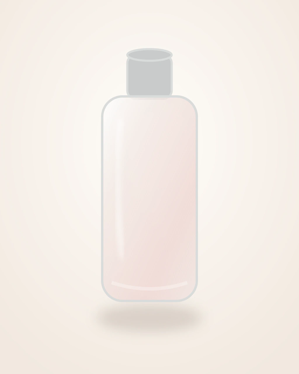 Estée Lauder Pleasures stilizált palackillusztrációja: Nagyon karcsú, átlátszó üveg halvány rózsaszín lével, lekerekített ezüst vállal és keskeny kupakkal.