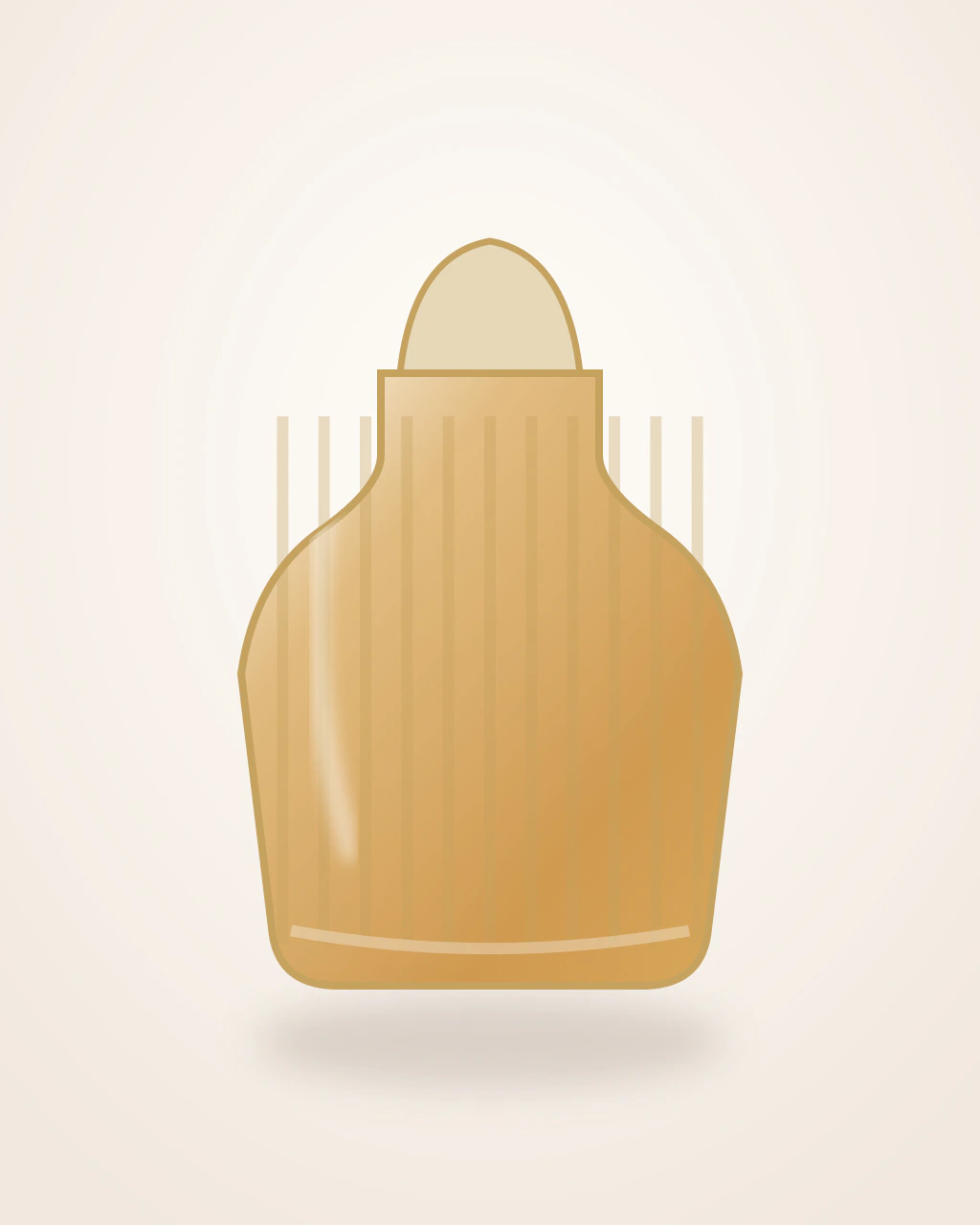 Givenchy Amarige stilizált palackillusztrációja: Dúsan ívelt, aranyszínű női flaskapalack széles, redőzött kalapot idéző áttetsző kupakkal.