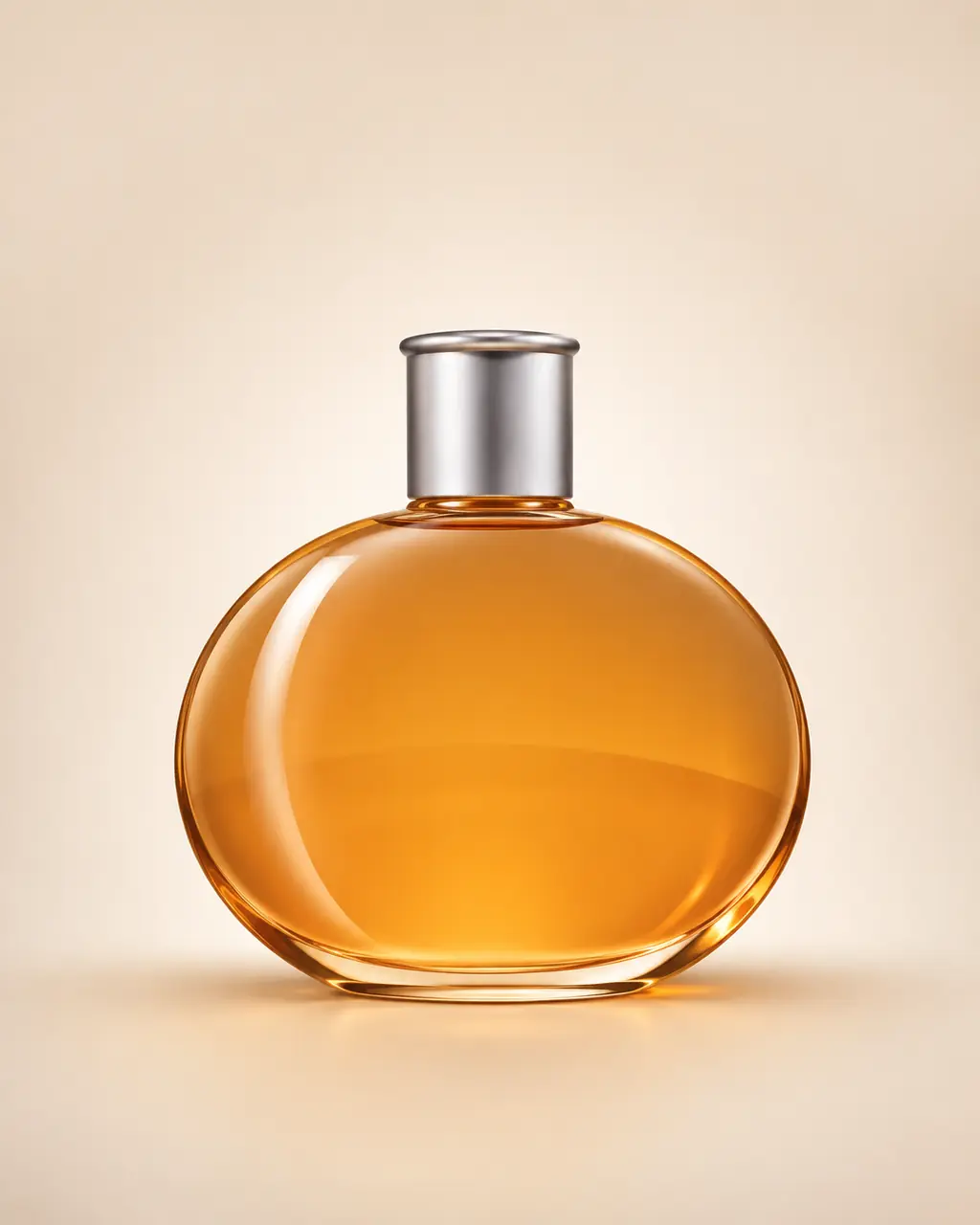 Hermès Eau des Merveilles stilizált palackillusztrációja: Oldalára billenő, nagyítóhoz hasonló kerek palack narancs fényátmenettel, csillagpontokkal és ezüst kupakkal.